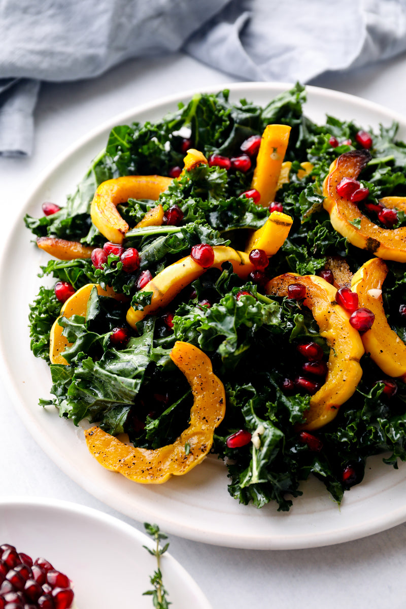 Kale Delicata Squash and Pomegranate Salad – Nutiva