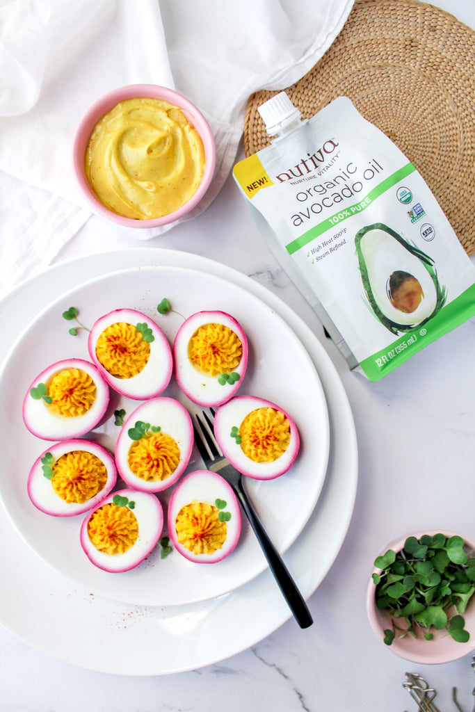 Beet-Dyed Deviled Eggs with Avocado Oil Mayo