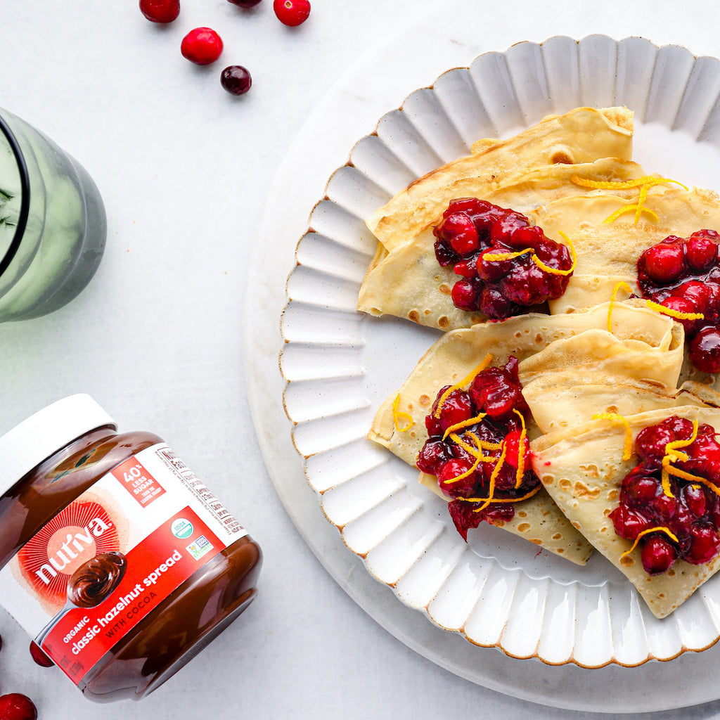 Chocolate Hazelnut Crepes with Orange Cranberry Sauce